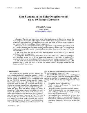 Star Systems in the Solar Neighborhood up to 10 Parsecs Distance