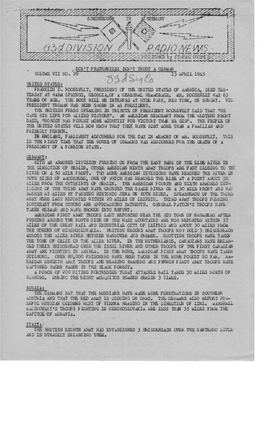 83Rd Division Radio News, Germany, Vol VII #29, April 13, 1945, Truman