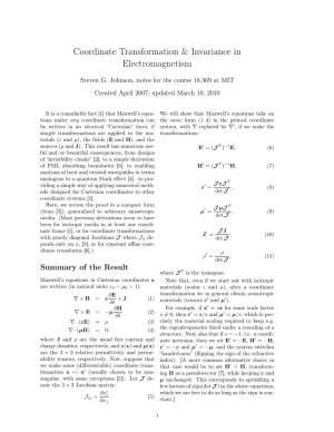 Coordinate Transformation & Invariance in Electromagnetism