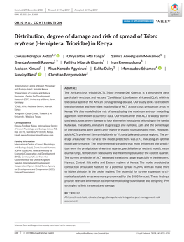 Distribution, Degree of Damage and Risk of Spread of Trioza Erytreae (Hemiptera: Triozidae) in Kenya