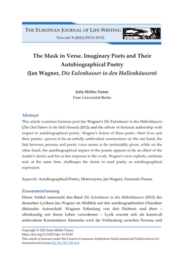 The Mask in Verse. Imaginary Poets and Their Autobiographical Poetry (Jan Wagner, Die Eulenhasser in Den Hallenhäusern)