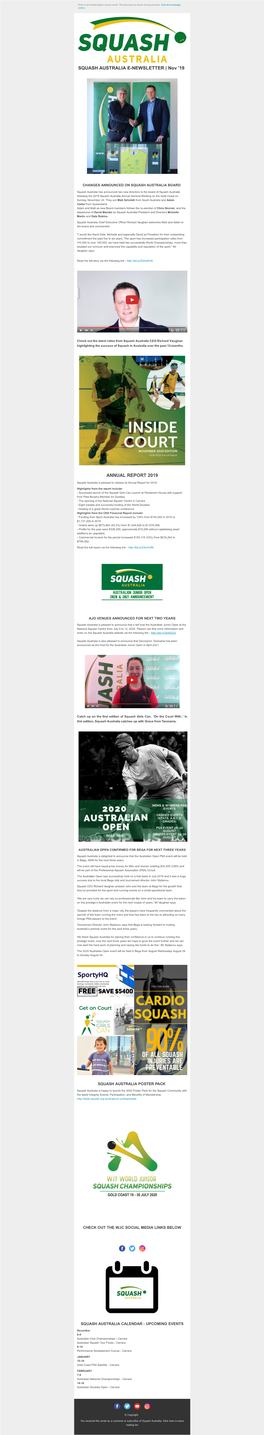 SQUASH AUSTRALIA E-NEWSLETTER | Nov '19