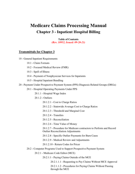 Medicare Claims Processing Manual, Chapter 3, Inpatient Hospital Billing