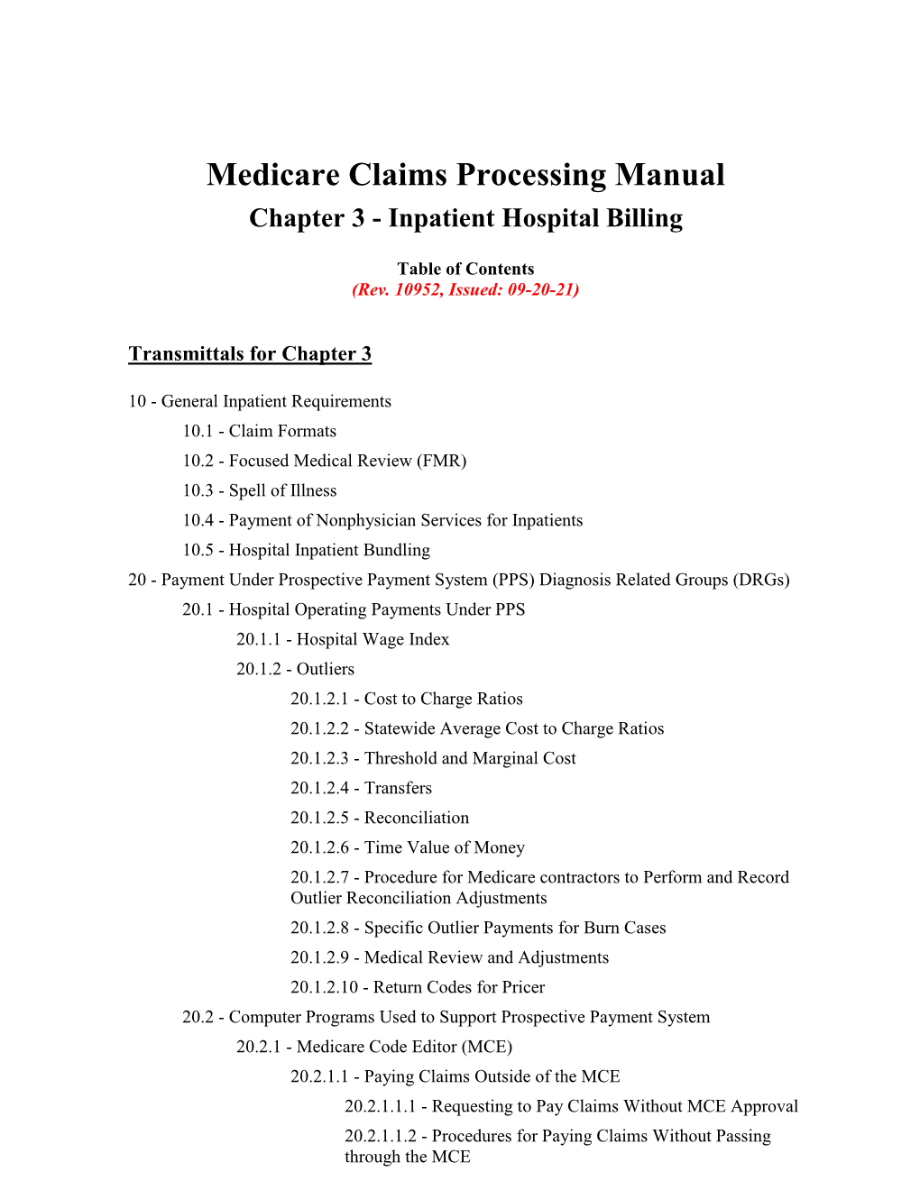 Medicare Claims Processing Manual, Chapter 3, Inpatient Hospital