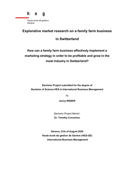 Explorative Market Research on a Family Farm Business in Switzerland Jenny WEBER I