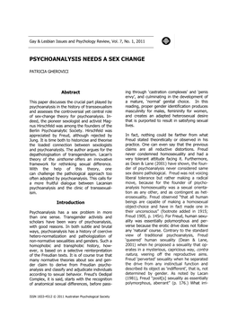 Psychoanalysis Needs a Sex Change