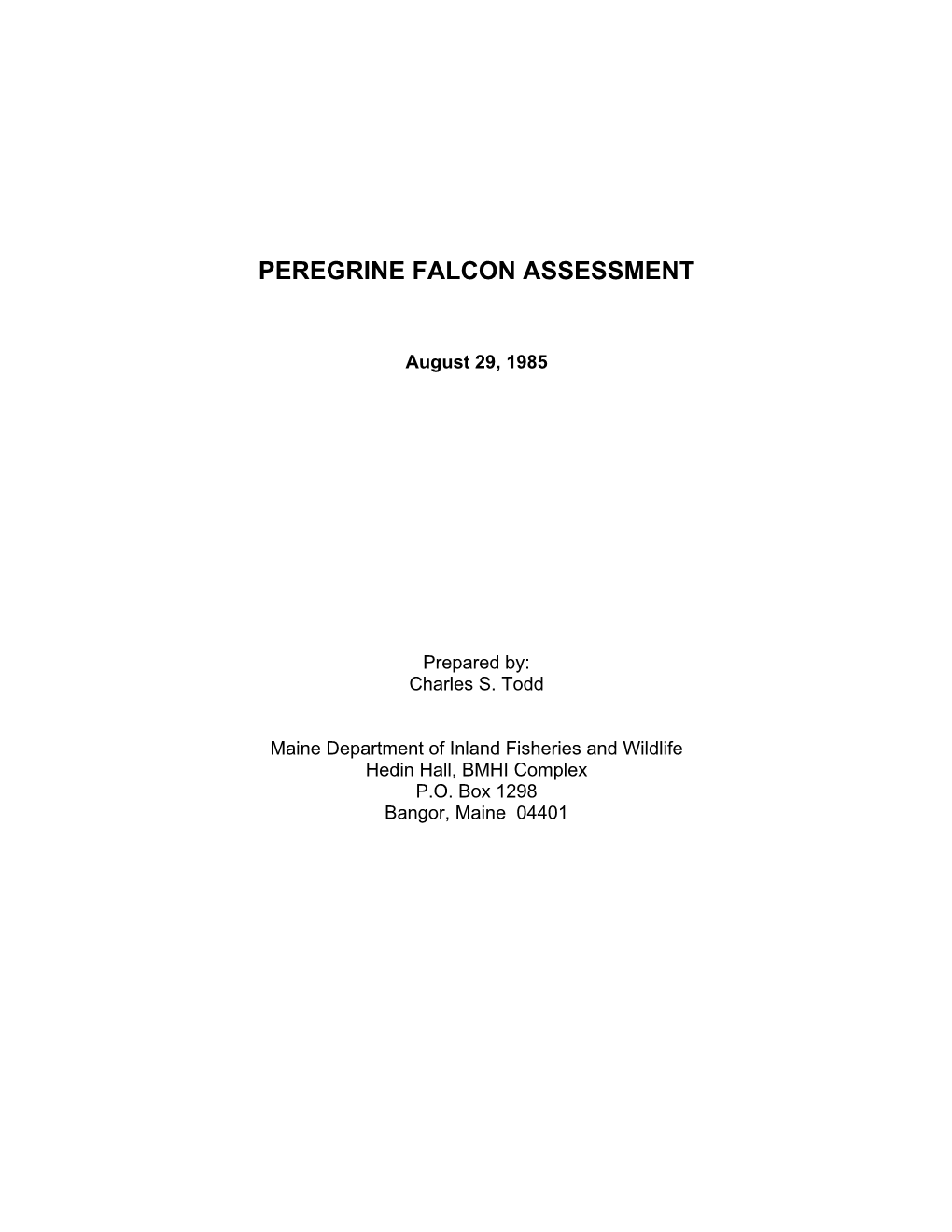 Peregrine Falcon Assessment