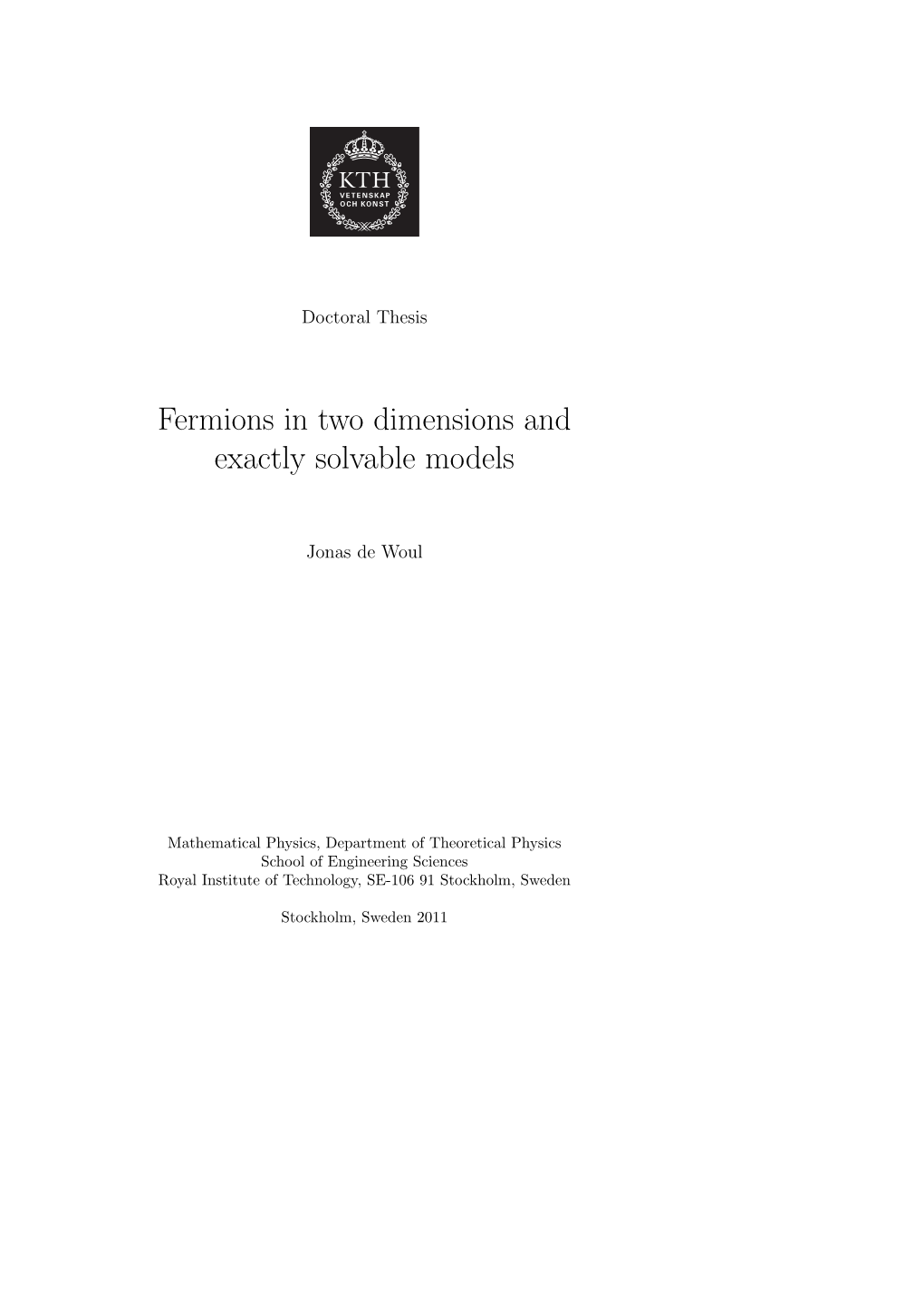 Fermions in Two Dimensions and Exactly Solvable Models