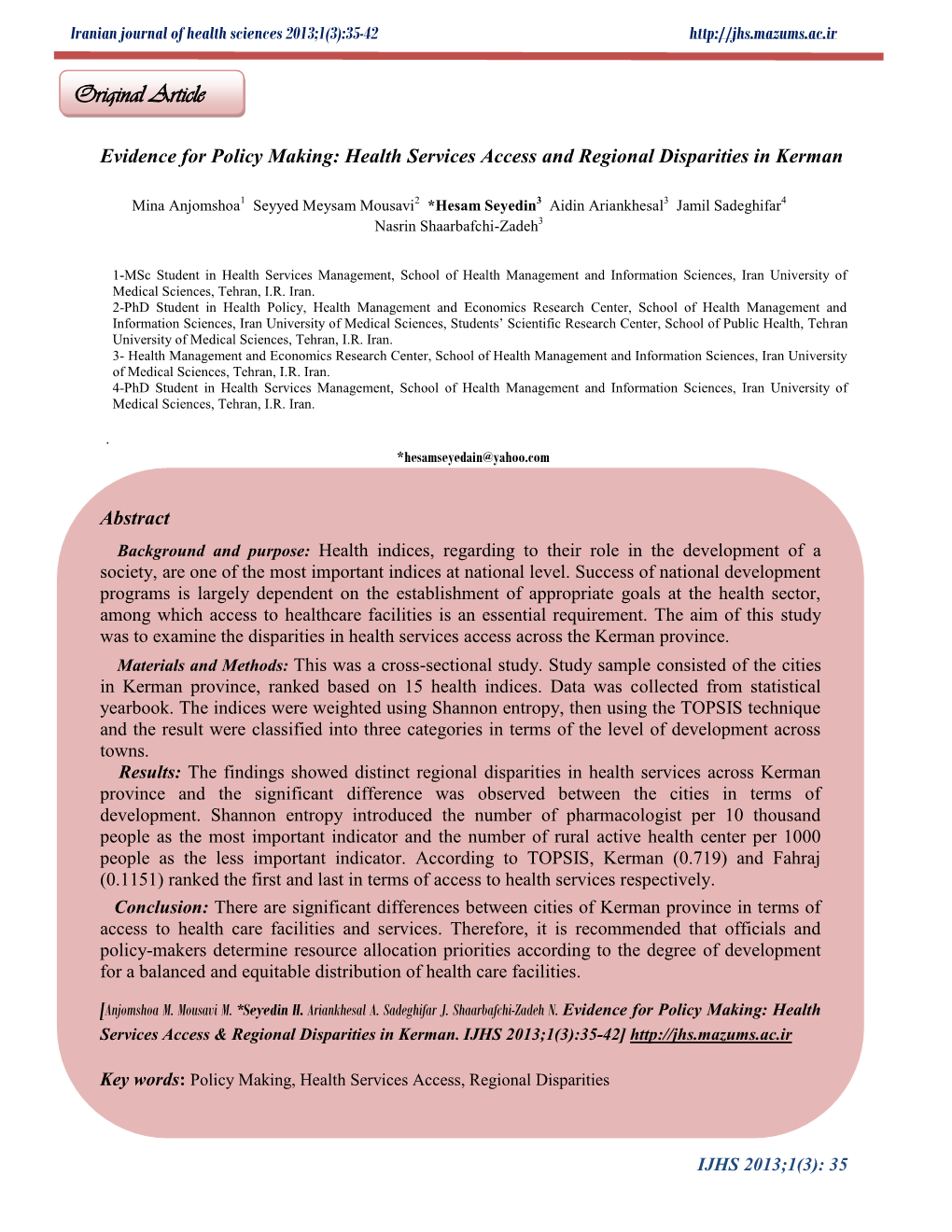 Health Services Access and Regional Disparities in Kerman