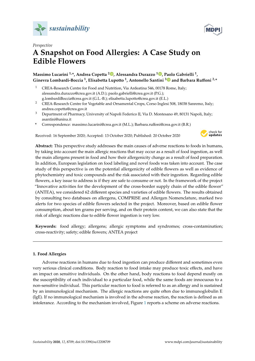 A Snapshot on Food Allergies: a Case Study on Edible Flowers