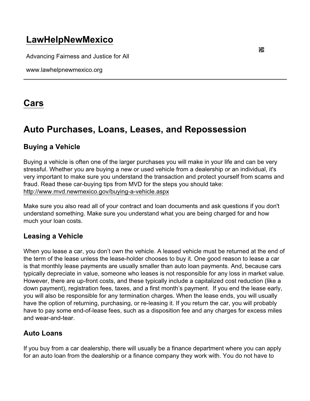 Cars Auto Purchases, Loans, Leases, and Repossession