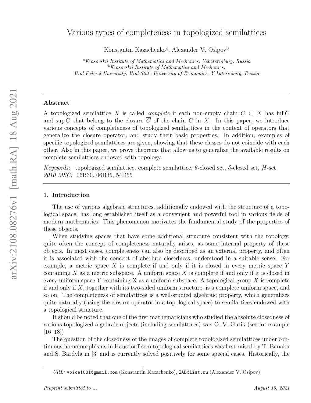 Various Types of Completeness in Topologized Semilattices