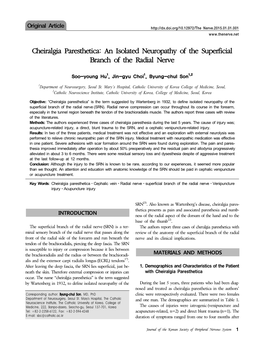 Cheiralgia Paresthetica: an Isolated Neuropathy of the Superficial Branch of the Radial Nerve