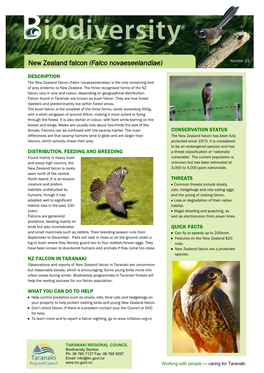 Biodiversity Information Sheet: NZ Falcon