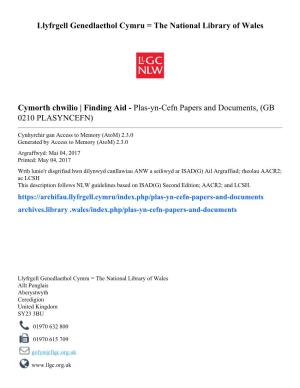 Plas-Yn-Cefn Papers and Documents, (GB 0210 PLASYNCEFN)