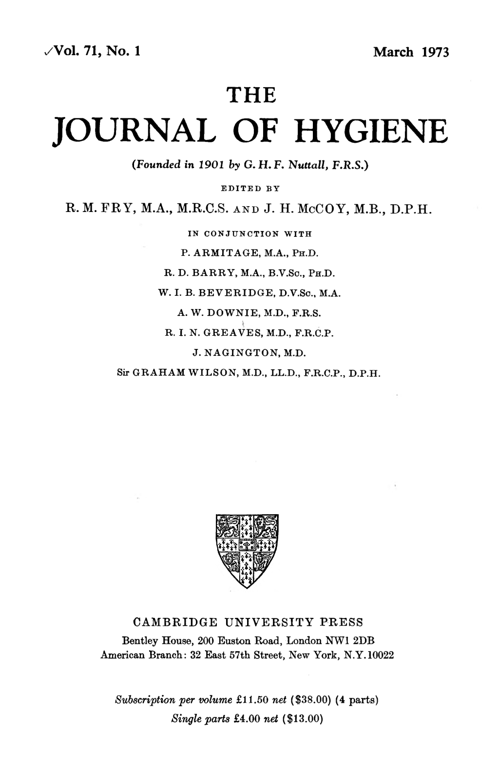 The Journal of Hygiene 1973 Volume.71 No.1