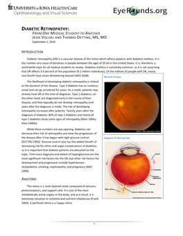 DIABETIC RETINOPATHY: from ONE MEDICAL STUDENT to ANOTHER JESSE VISLISEL and THOMAS OETTING, MS, MD September 1, 2010