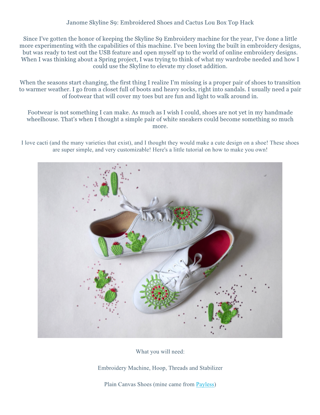 Janome Skyline S9: Embroidered Shoes and Cactus Lou Box Top Hack