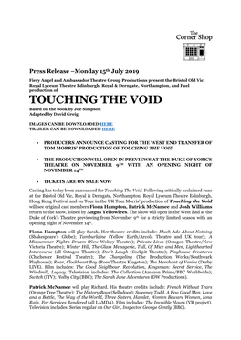 TOUCHING the VOID Based on the Book by Joe Simpson Adapted by David Greig