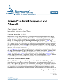 Bolivia: Presidential Resignation and Aftermath