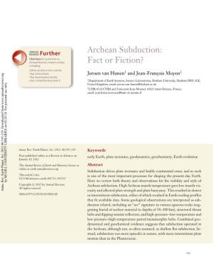 Archean Subduction: Fact Or Fiction?