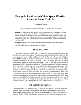 Energetic Particle and Other Space Weather Events of Solar Cycle 24