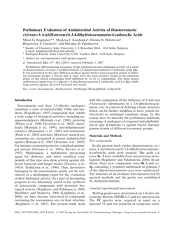 Preliminary Evaluation of Antimicrobial Activity of Diastereomeric Cis/Trans-3-Aryl(Heteroaryl)-3,4-Dihydroisocoumarin-4-Carboxylic Acids Milen G