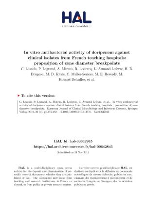 In Vitro Antibacterial Activity of Doripenem Against Clinical Isolates from French Teaching Hospitals: Proposition of Zone Diameter Breakpoints C