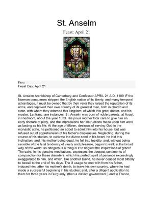 St. Anselm Feast: April 21