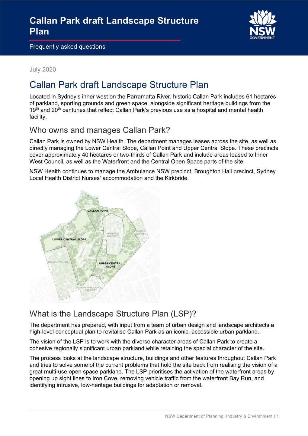 Callan Park Draft Landscape Structure Plan