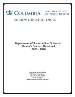 Department of Sociomedical Sciences Master's Student Handbook 2019 - 2020