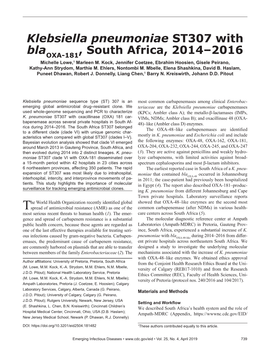 Klebsiella Pneumoniae ST307 With