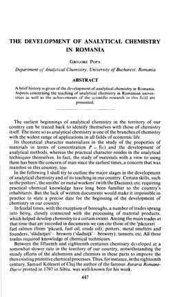 The Development of Analytical Chemistry in Romania