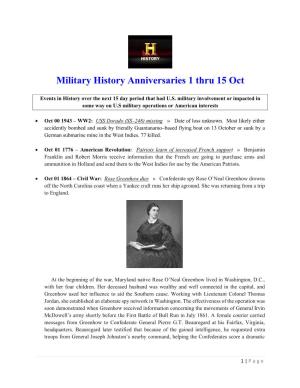 Military History Anniversaries 1 Thru 15 Oct