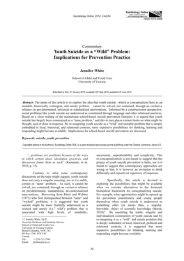 Youth Suicide As a “Wild” Problem: Implications for Prevention Practice
