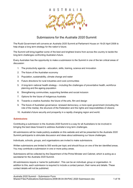 Submissions for the Australia 2020 Summit