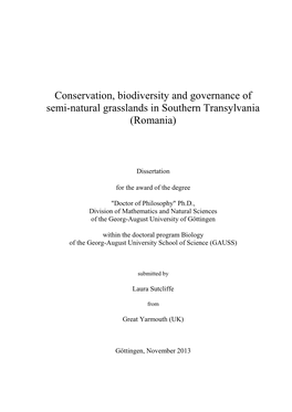 Conservation, Biodiversity and Governance of Semi-Natural Grasslands in Southern Transylvania (Romania)