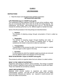 Notes and Model Answers Class X Life Processes – Nutrition