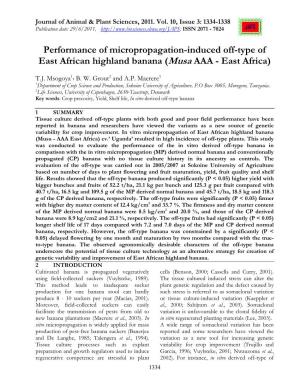 Performance of Micropropagation-Induced Off-Type of East African Highland Banana ( Musa AAA - East Africa)