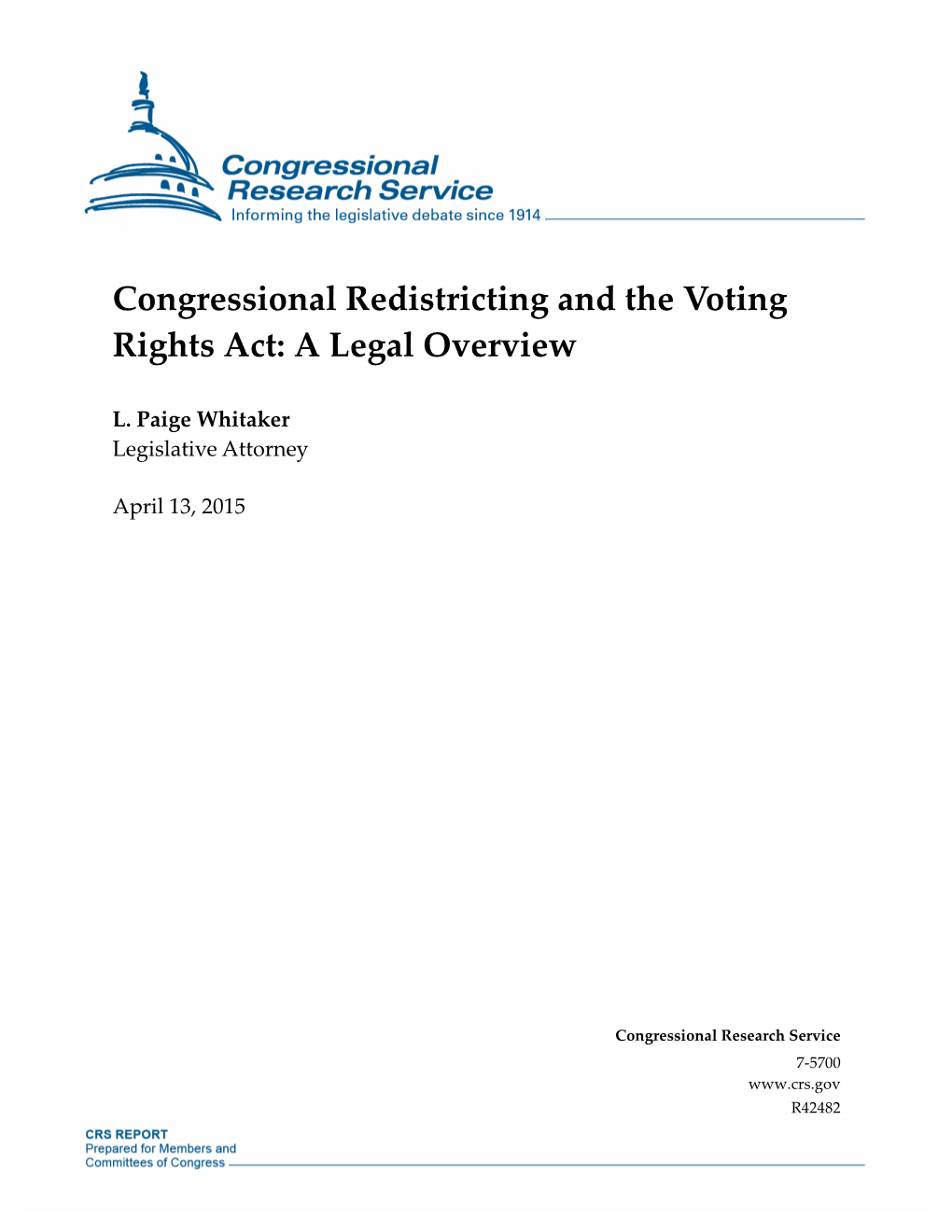 Congressional Redistricting and the Voting Rights Act: a Legal Overview