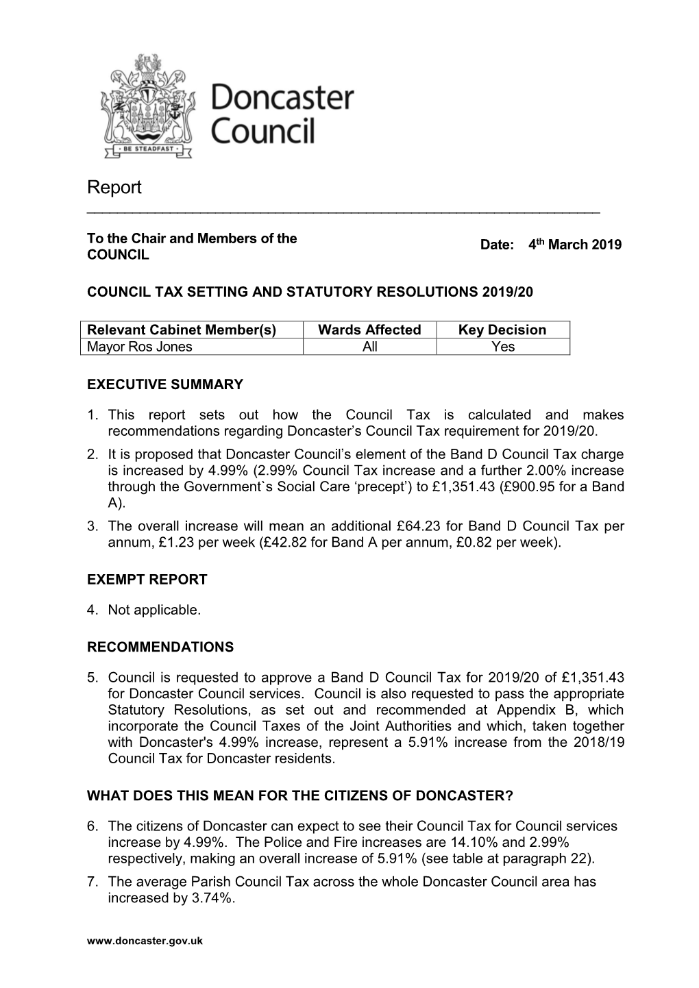 Council Tax Setting Statutory Resolutions Report 2019-20, Item