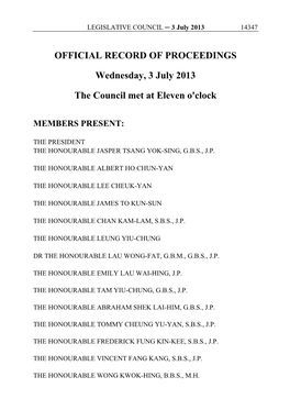 OFFICIAL RECORD of PROCEEDINGS Wednesday, 3 July