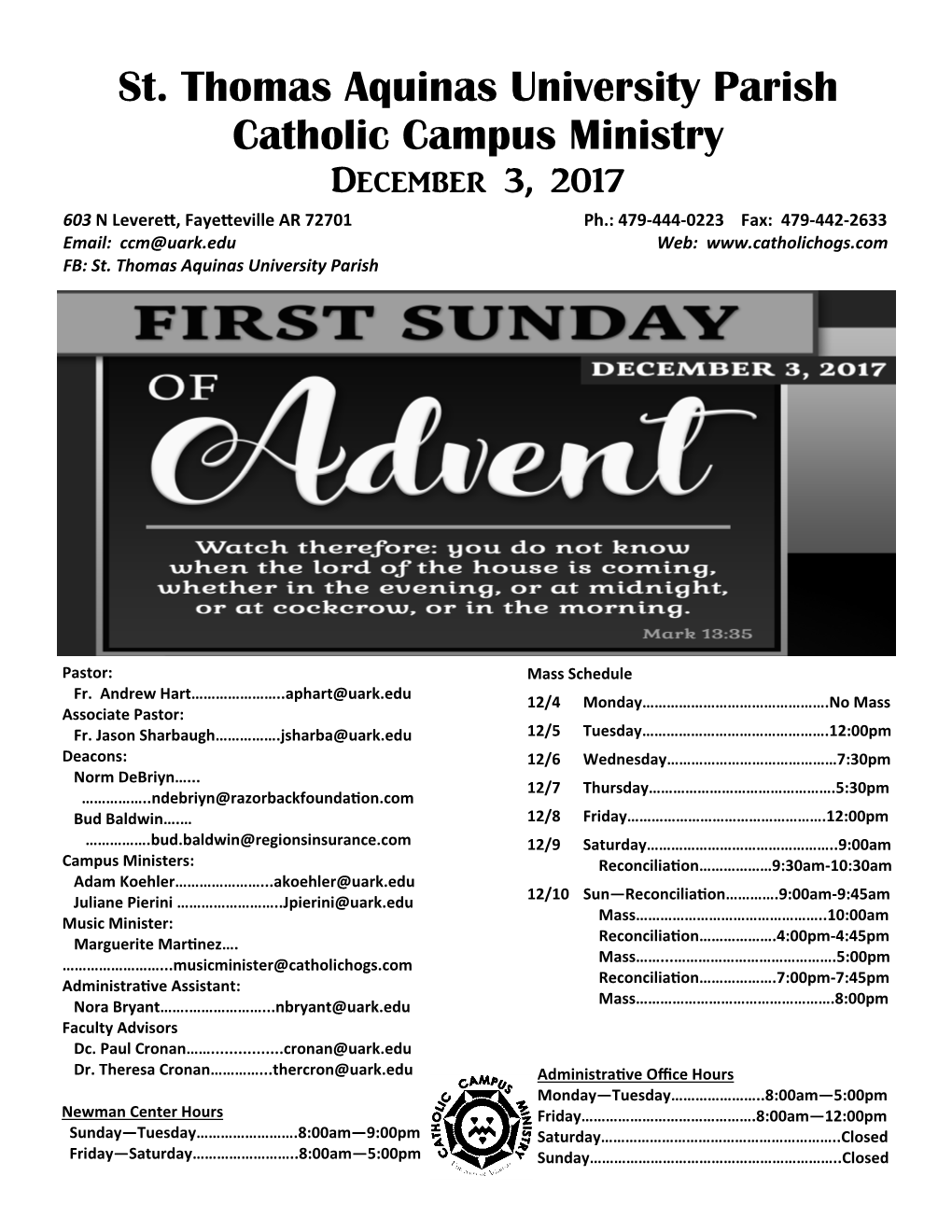 St. Thomas Aquinas University Parish Catholic Campus Ministry D ] M\ R 3, 2017