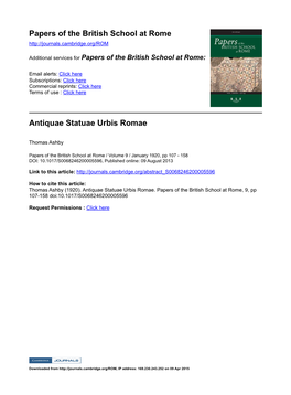 Papers of the British School at Rome Antiquae Statuae Urbis Romae