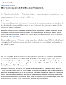 “The Captive Mind,” Czeslaw Milosz Documented the Collusion That Accompanies Democracy’S Collapse