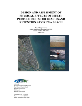 Purpose Reefs for Beach Sand Retention at Orewa Beach