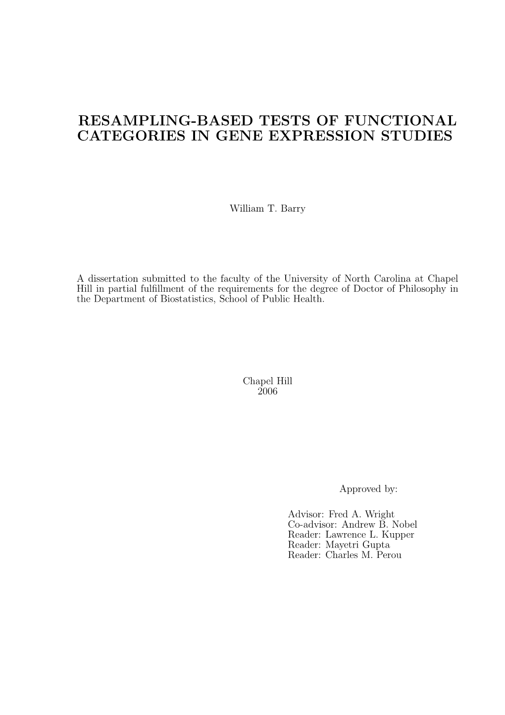 Resampling-Based Tests of Functional Categories in Gene Expression Studies