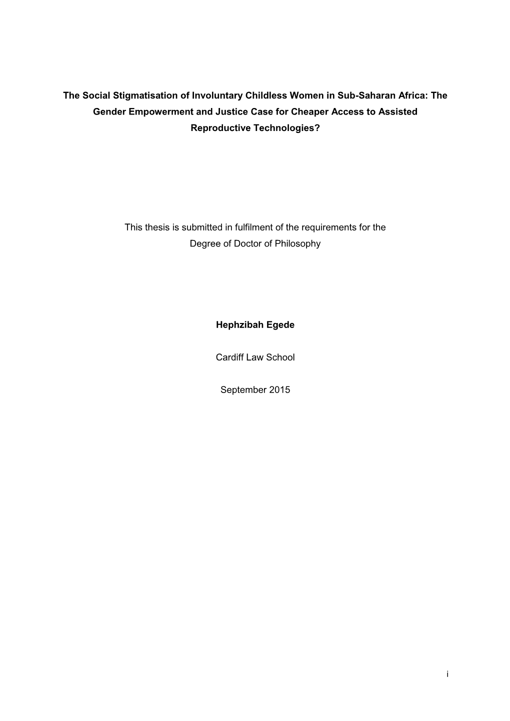 I the Social Stigmatisation of Involuntary Childless Women in Sub-Saharan Africa