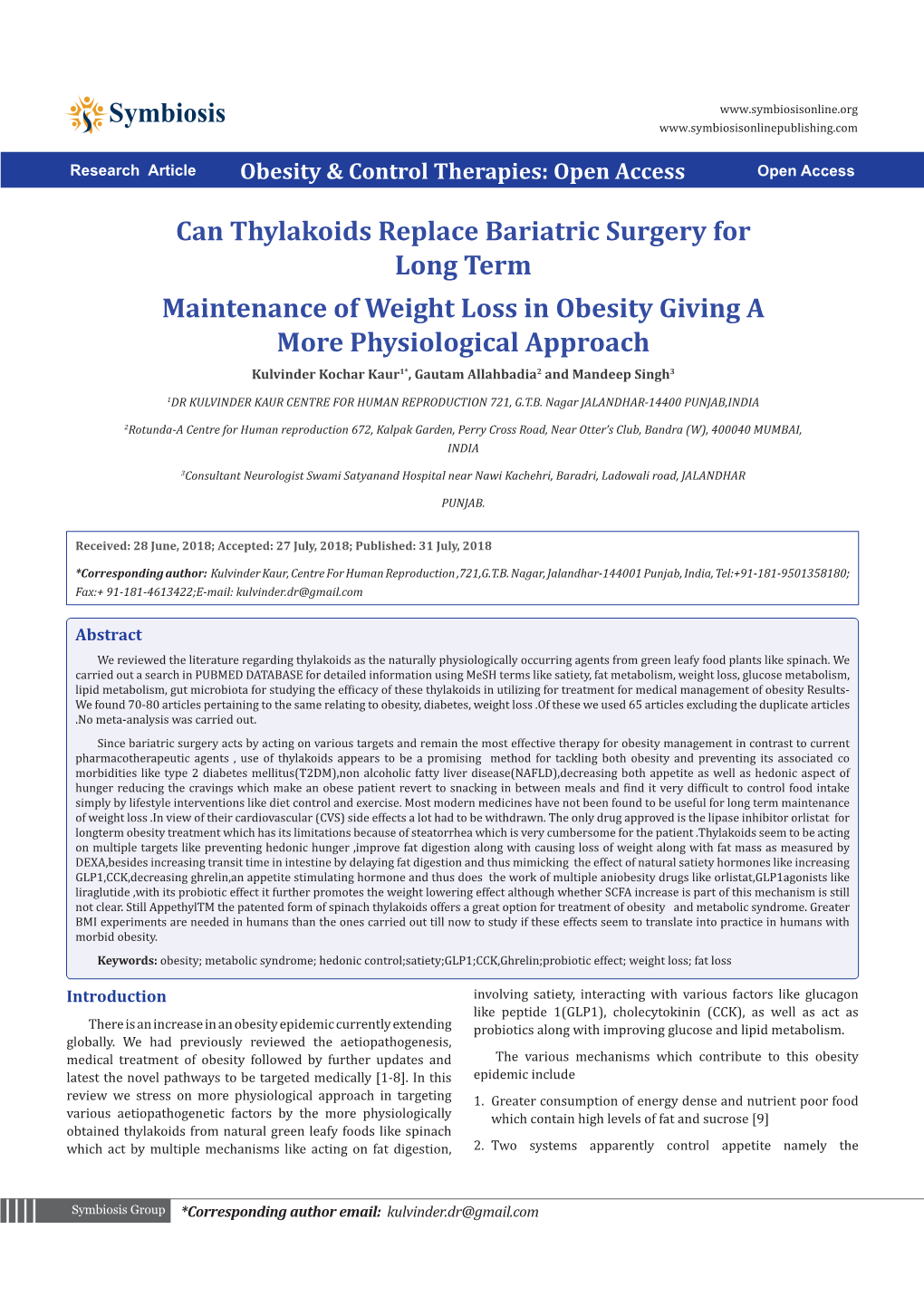 Can Thylakoids Replace Bariatric Surgery for Long Termmaintenance of Weight Loss in Obesity Giving a More Physiological Approach