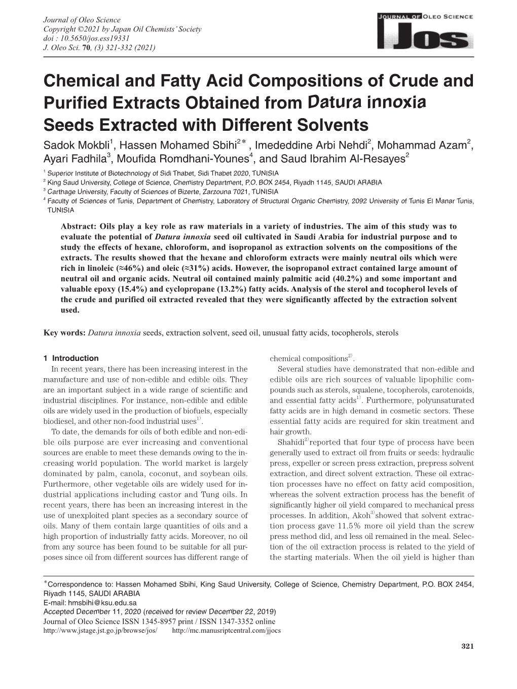 Chemical and Fatty Acid Compositions of Crude and Purified